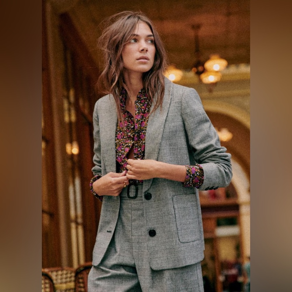 Sezane Tina jacket in London Check, size FR 42/US 10